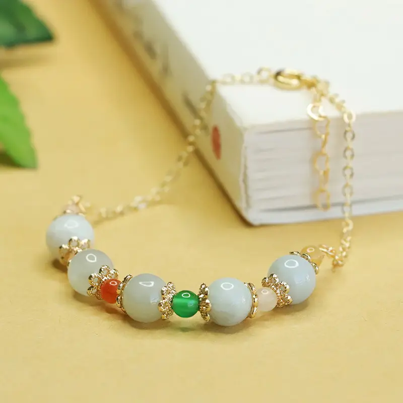Women's Natural Jade Jade Bracelet with Colorful Stones