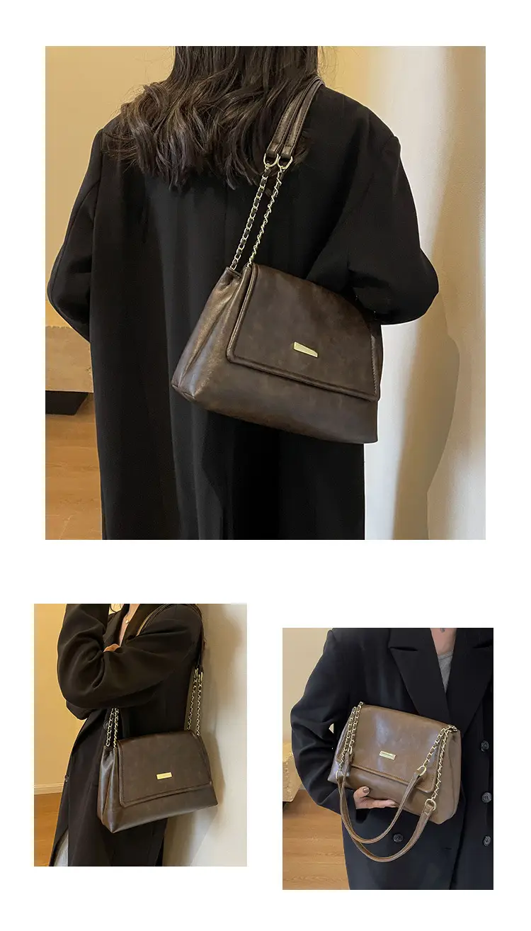 Women's Textured Chain Shoulder Bag Brown 2023 — feature 18