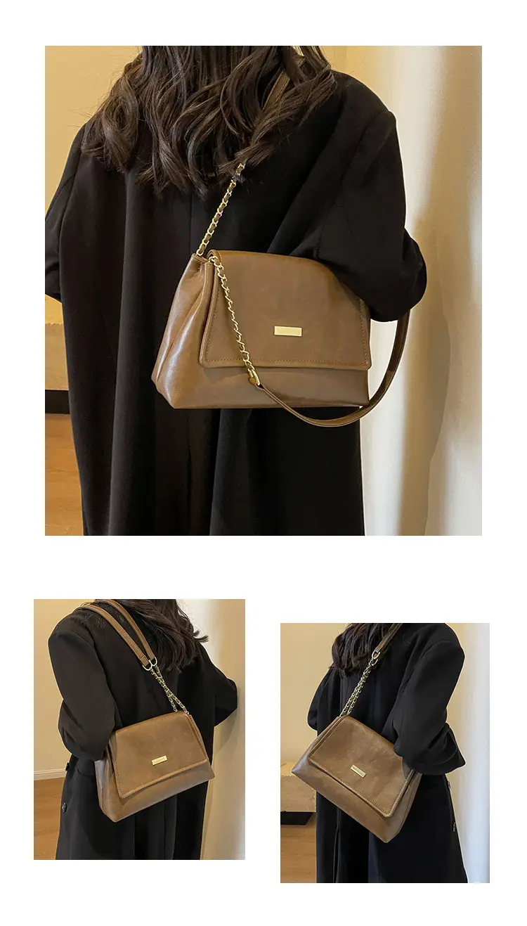 Women's Textured Chain Shoulder Bag Brown 2023 — feature 19