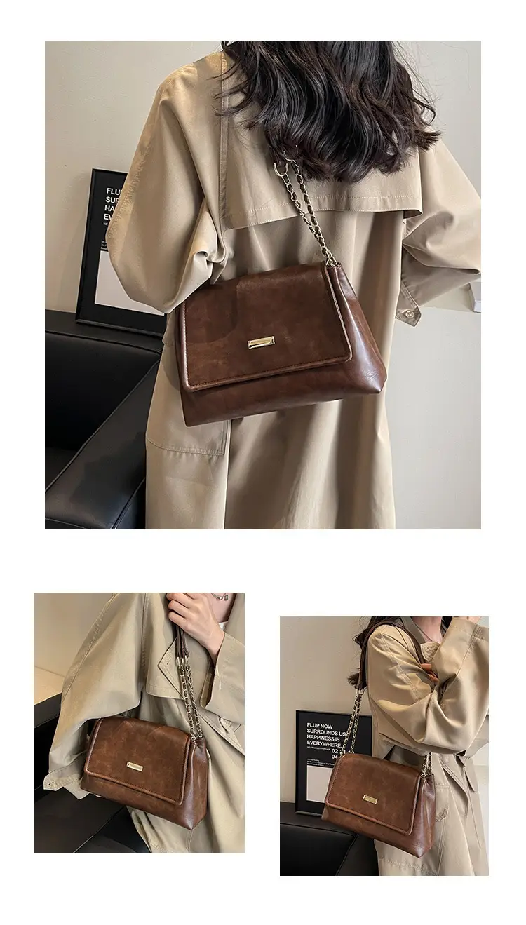 Women's Textured Chain Shoulder Bag Brown 2023 — feature 21