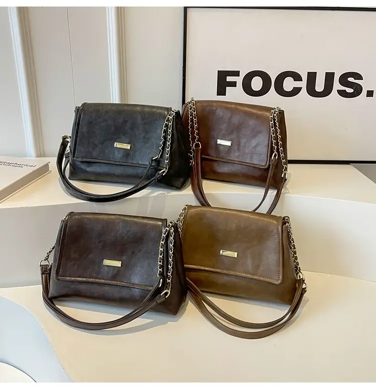 Women's Textured Chain Shoulder Bag Brown 2023 — feature 22