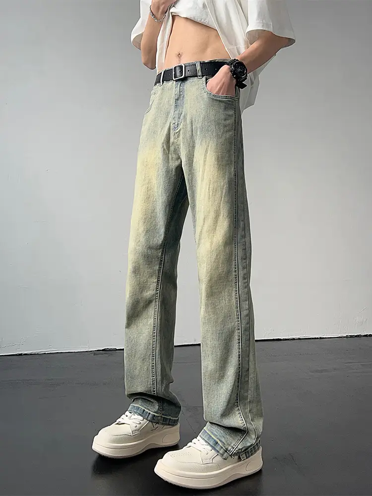 Men's American Retro Straight Jeans Black Casual Pants