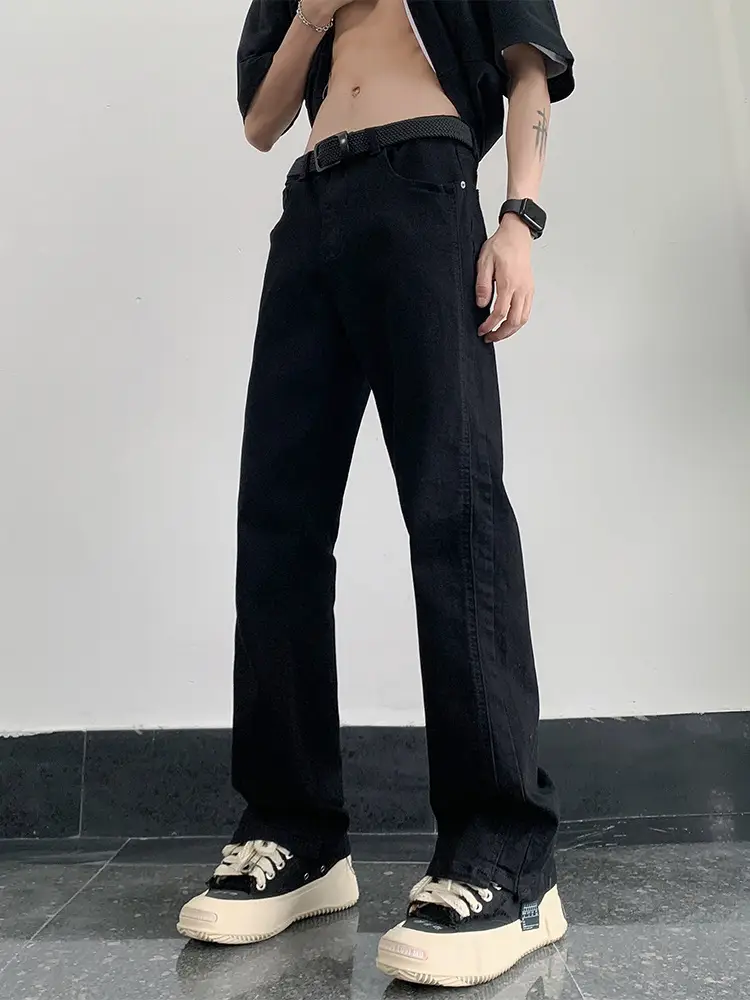 Men's American Retro Straight Jeans Black Casual Pants