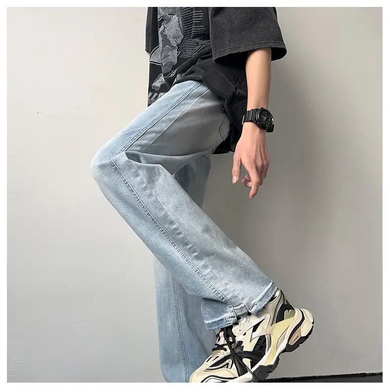 Men's American Retro Straight Jeans Black Casual Pants — feature 10