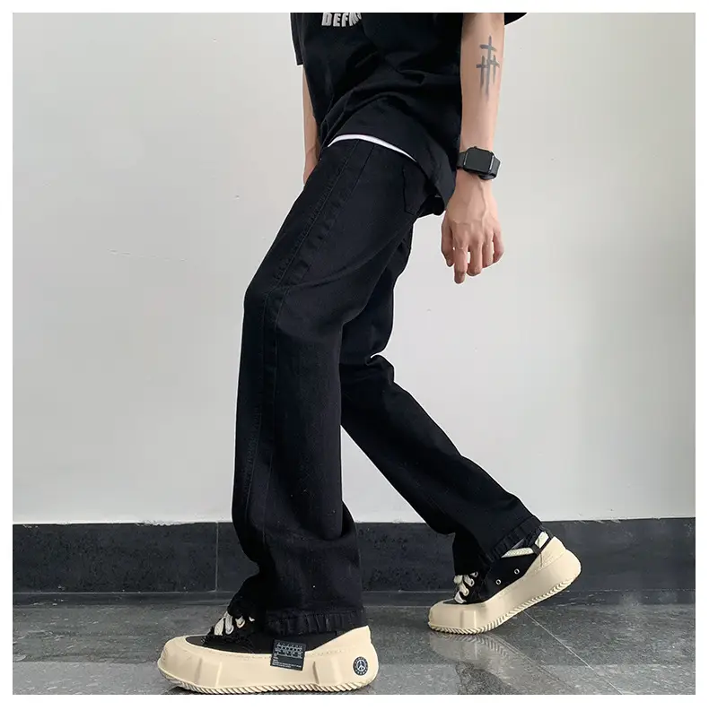 Men's American Retro Straight Jeans Black Casual Pants — feature 17