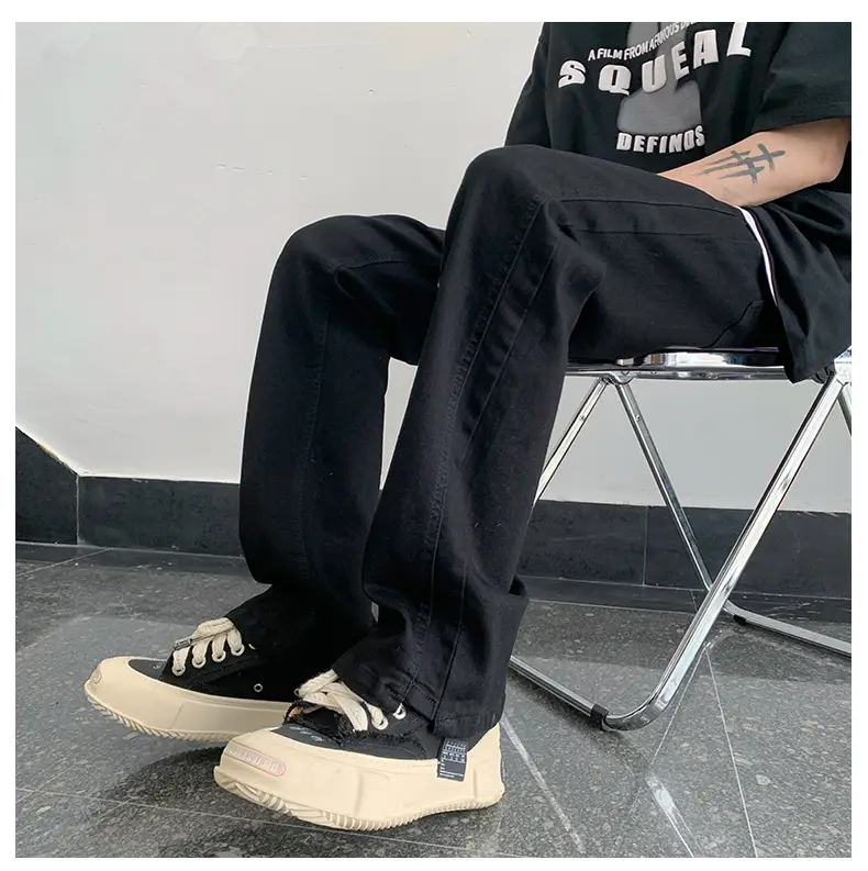 Men's American Retro Straight Jeans Black Casual Pants — feature 18