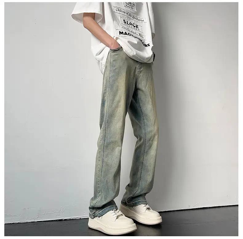 Men's American Retro Straight Jeans Black Casual Pants — feature 3