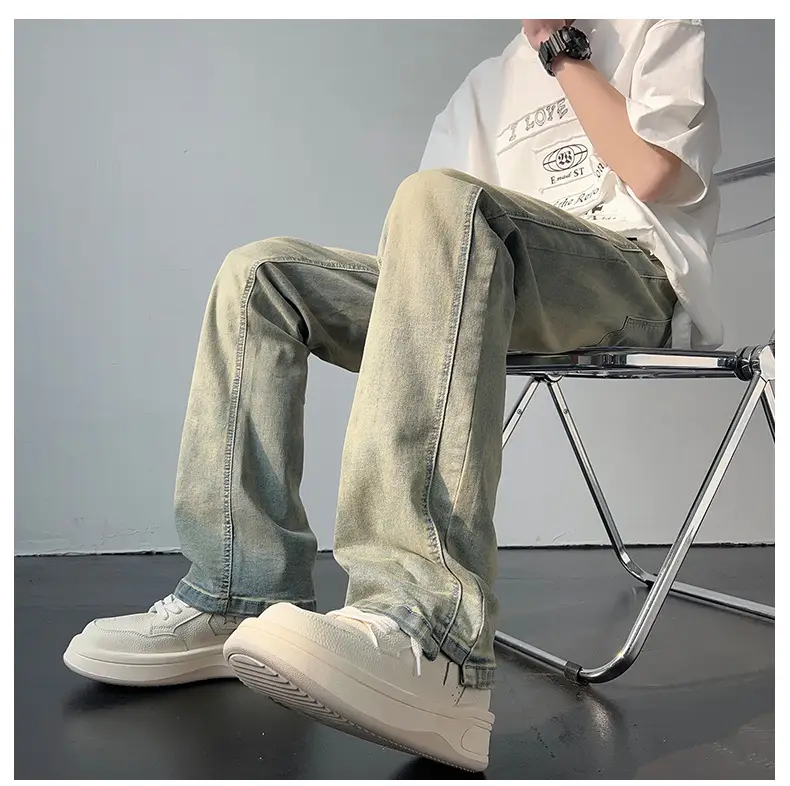 Men's American Retro Straight Jeans Black Casual Pants — feature 4