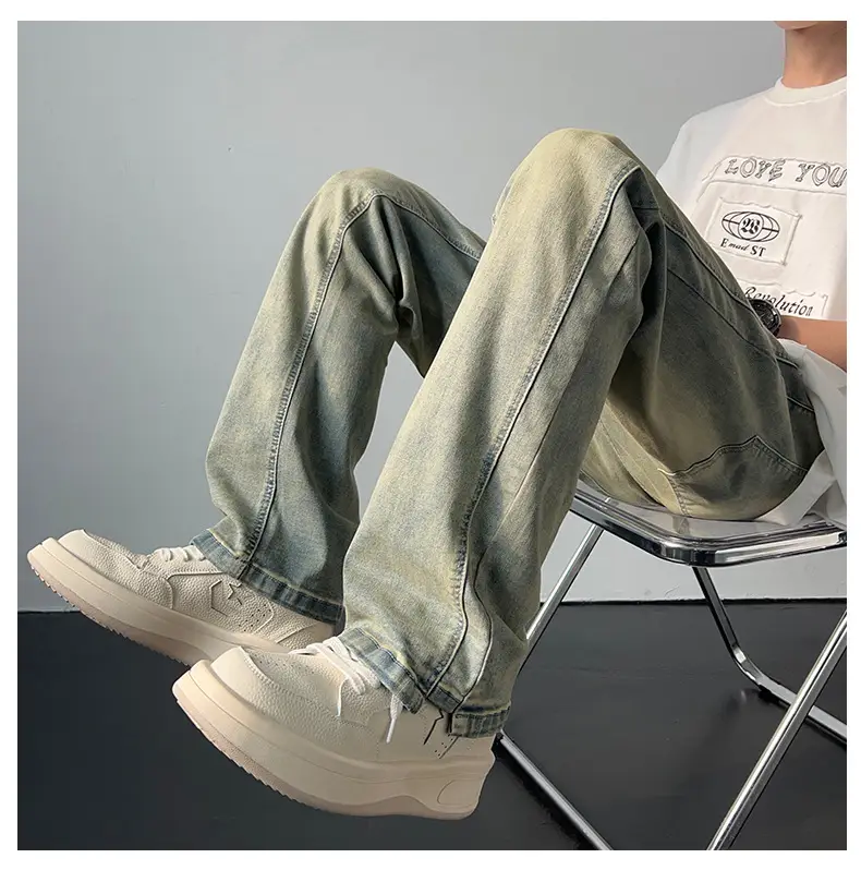 Men's American Retro Straight Jeans Black Casual Pants — feature 7