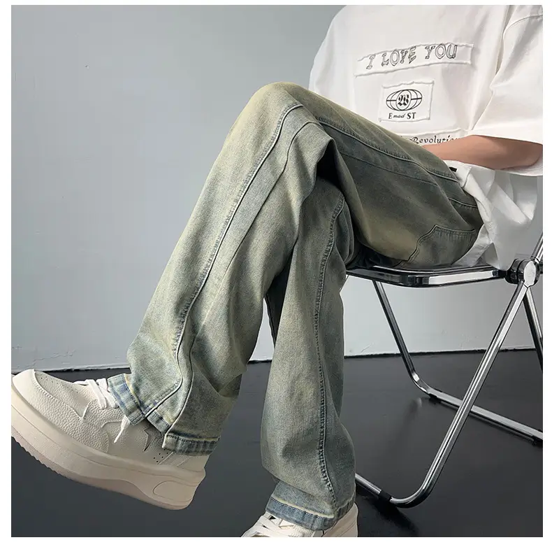 Men's American Retro Straight Jeans Black Casual Pants — feature 8