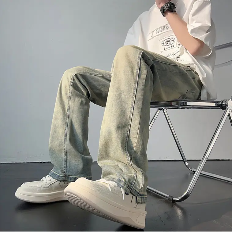 Men's American Retro Straight Jeans Black Casual Pants