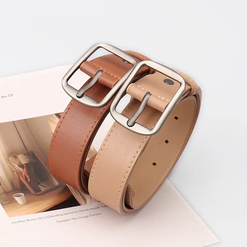 Women's Brown Leather Belt with Silver Buckle
