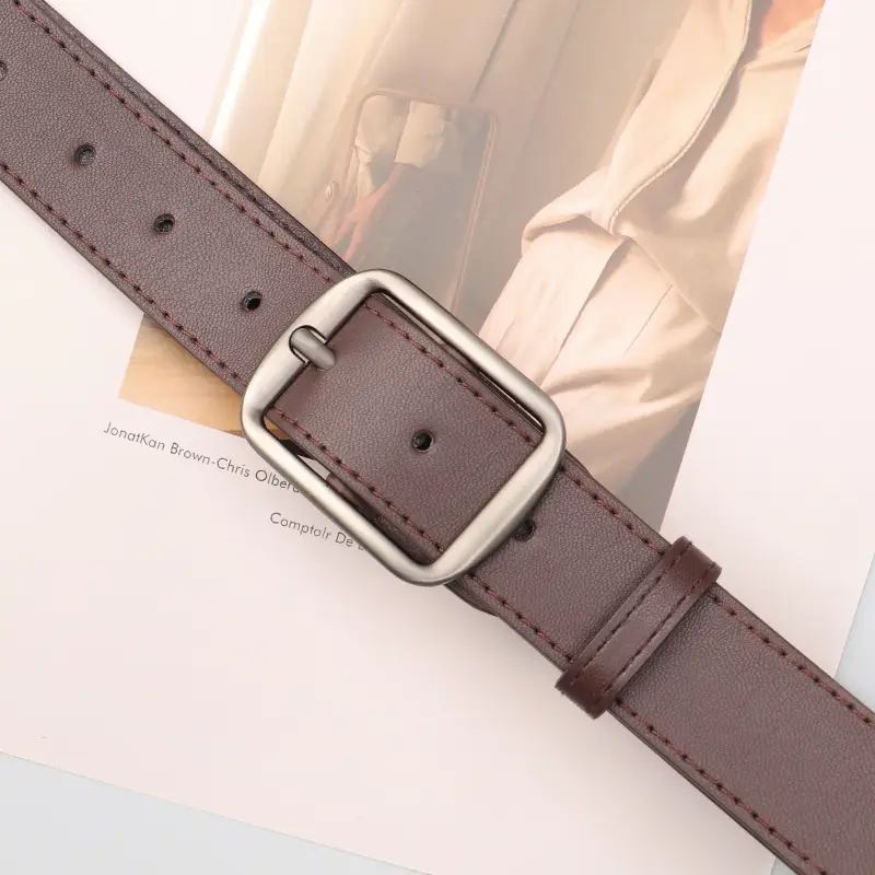 Women's Brown Leather Belt with Silver Buckle