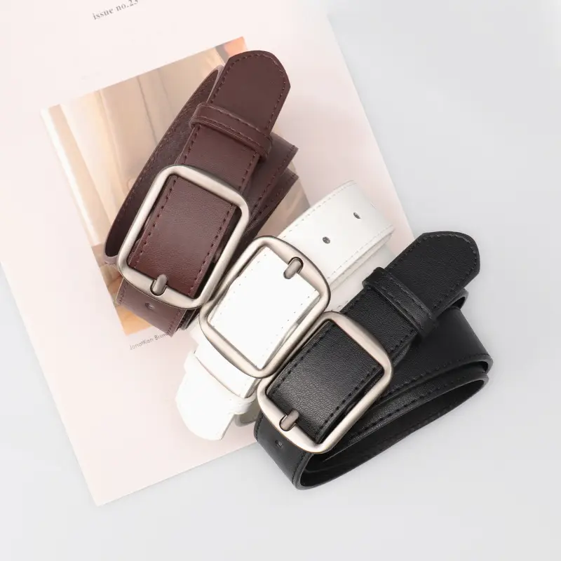 Women's Brown Leather Belt with Silver Buckle