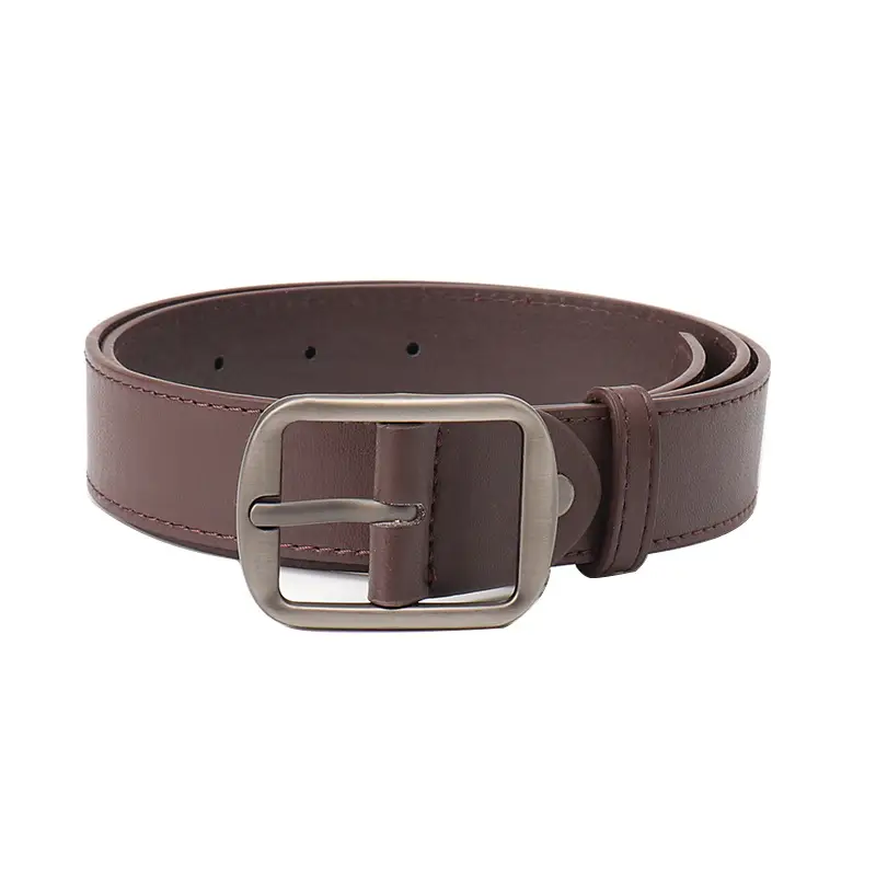 Women's Brown Leather Belt with Silver Buckle