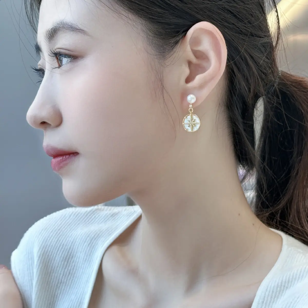 French Sweet Earrings with Pearl Drop for Women - Image 4