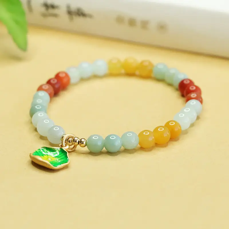 Colorful Natural Jade Bracelet with Gold Clasp - Image 3