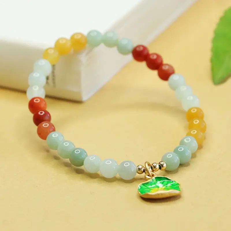 Colorful Natural Jade Bracelet with Gold Clasp - Image 4