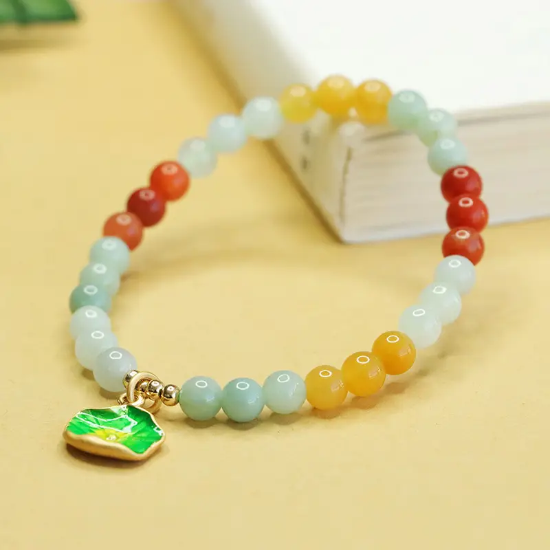 Colorful Natural Jade Bracelet with Gold Clasp - Image 5
