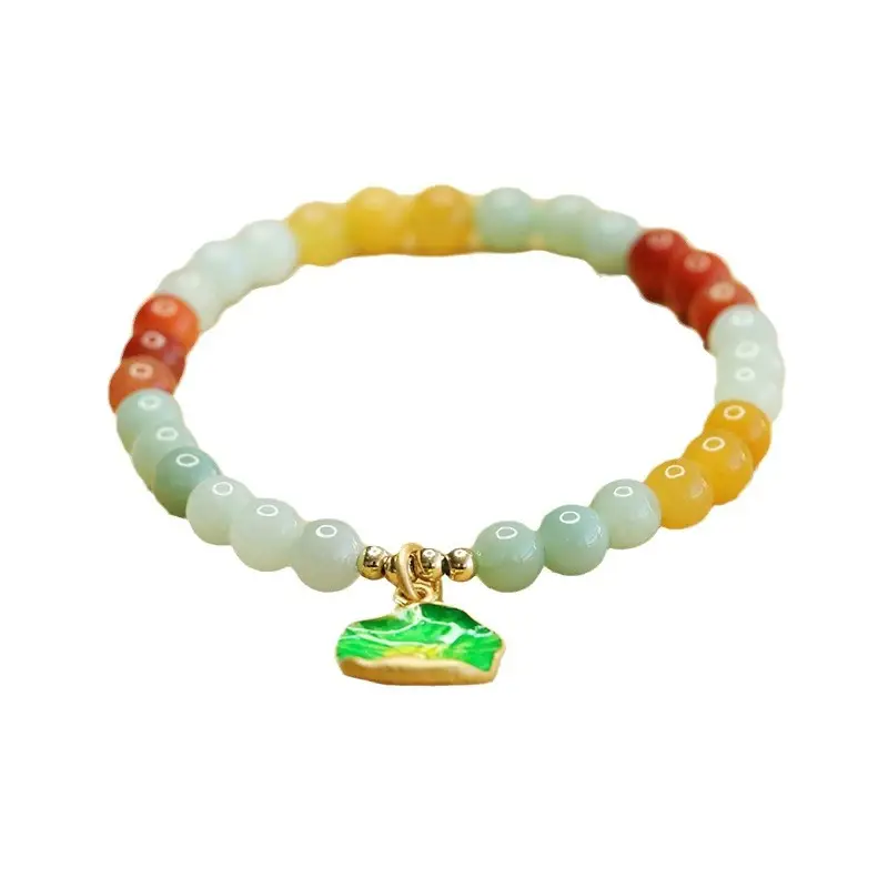 Colorful Natural Jade Bracelet with Gold Clasp - Image 6