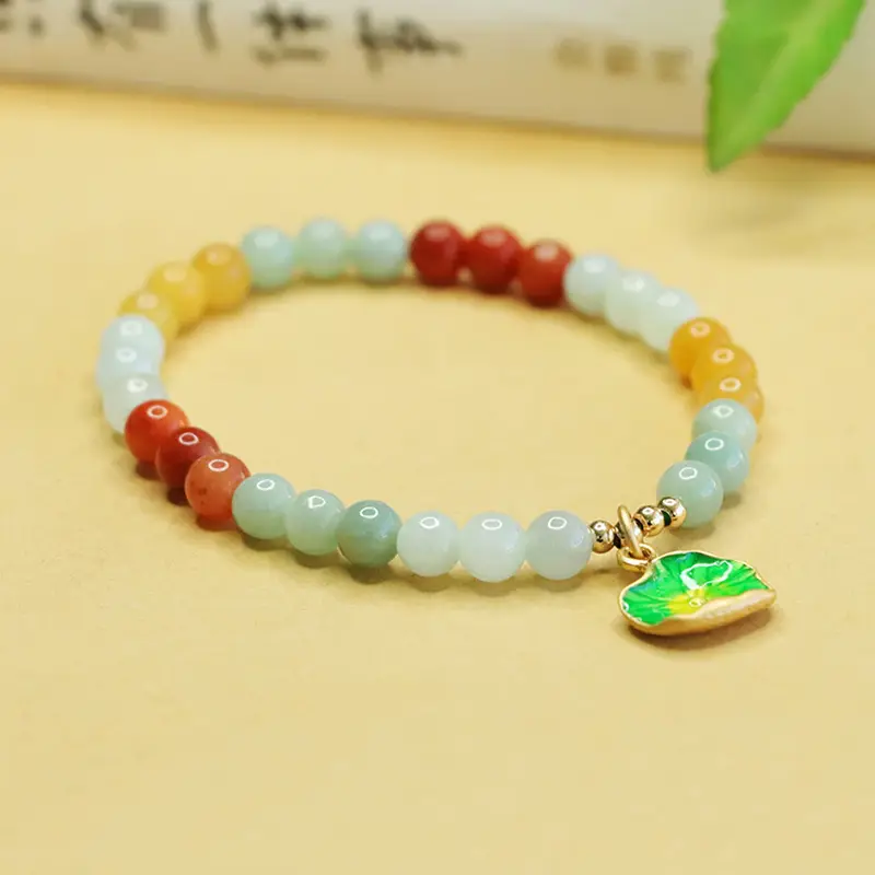 Colorful Natural Jade Bracelet with Gold Clasp — feature 5