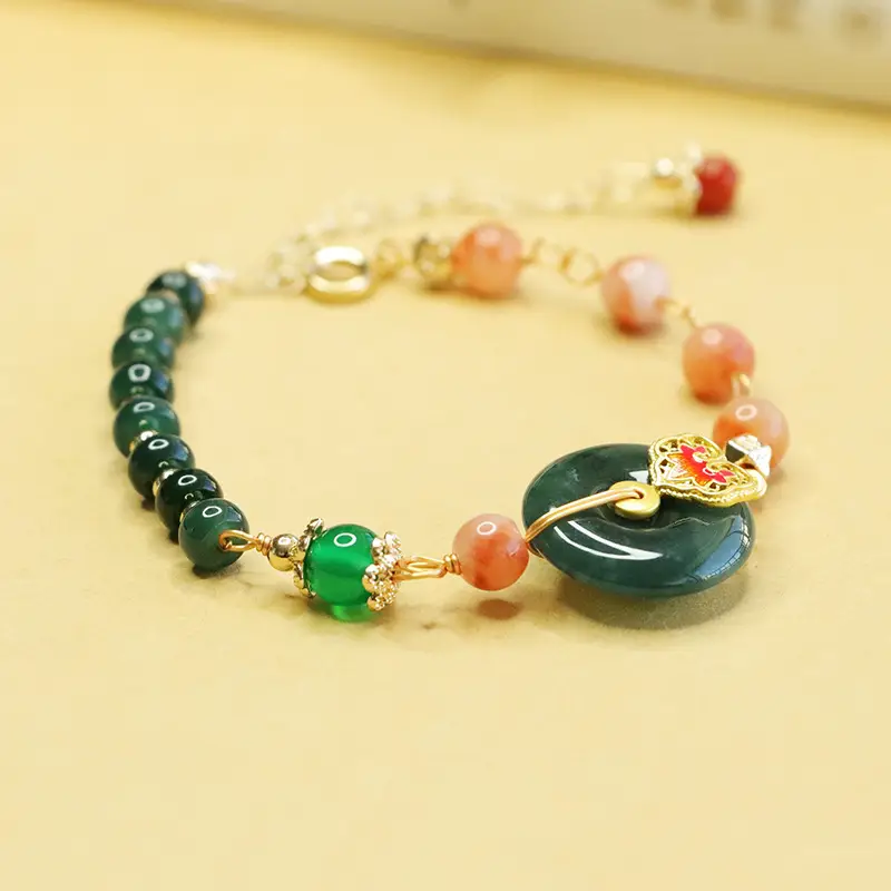 Aiyu Natural Jadeite Blue Bracelet with Green Beads - Image 2