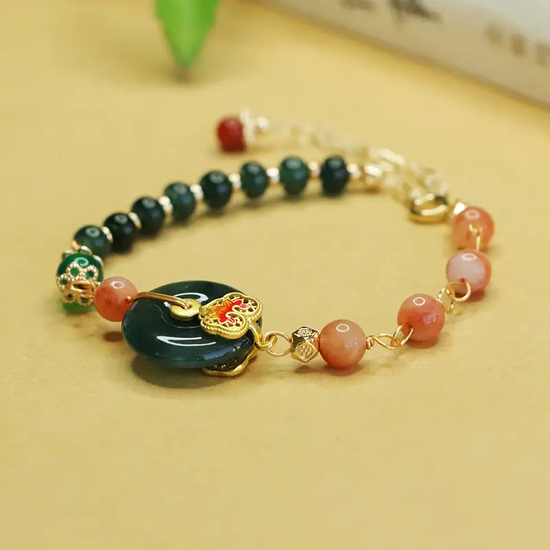 Aiyu Natural Jadeite Blue Bracelet with Green Beads - Image 3