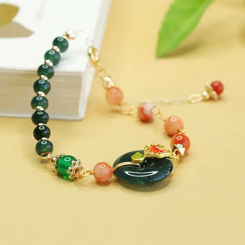 Aiyu Natural Jadeite Blue Bracelet with Green Beads - Image 4
