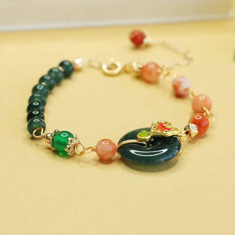Aiyu Natural Jadeite Blue Bracelet with Green Beads — feature 7