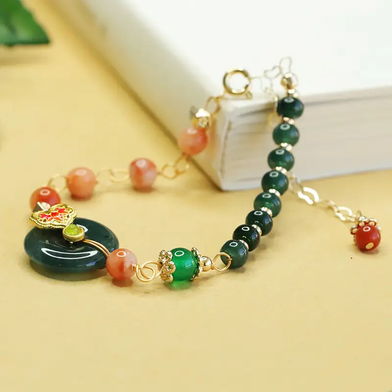 Aiyu Natural Jadeite Blue Bracelet with Green Beads — feature 9