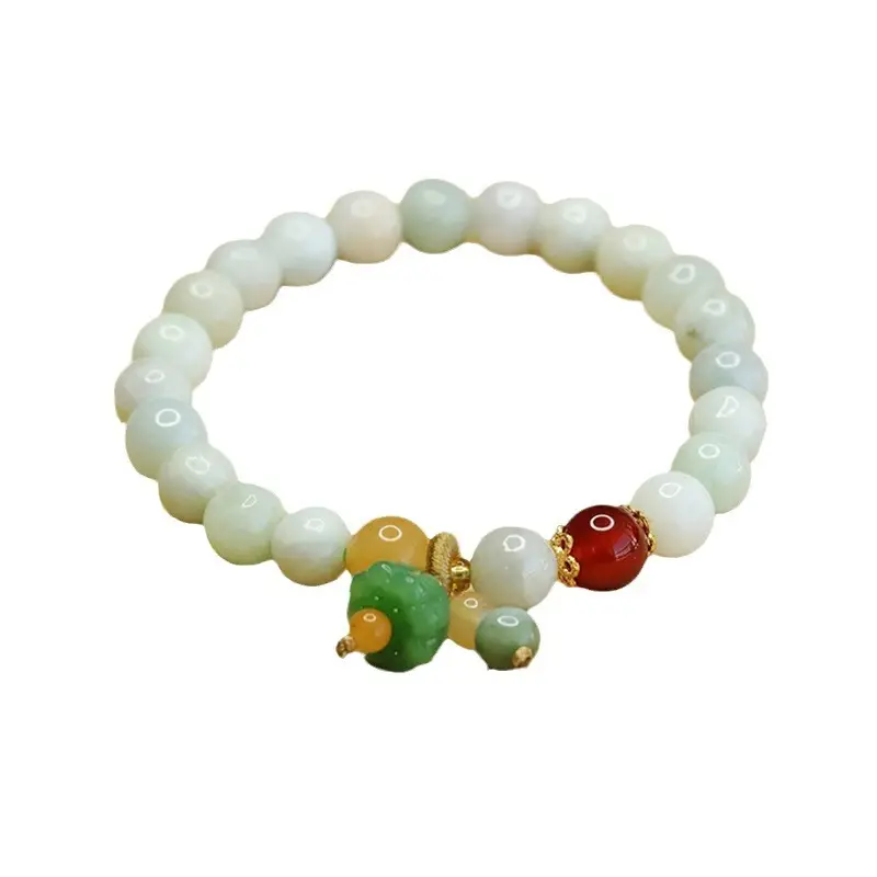 Natural Jade Lotus Bracelet with Red & Green Accents - Image 6