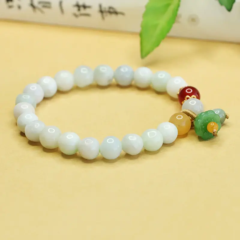 Natural Jade Lotus Bracelet with Red & Green Accents — feature 7