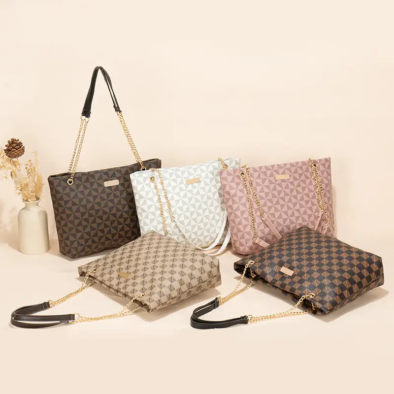 Geometric Print Women's Tote Bag with Chain Shoulder Bag
