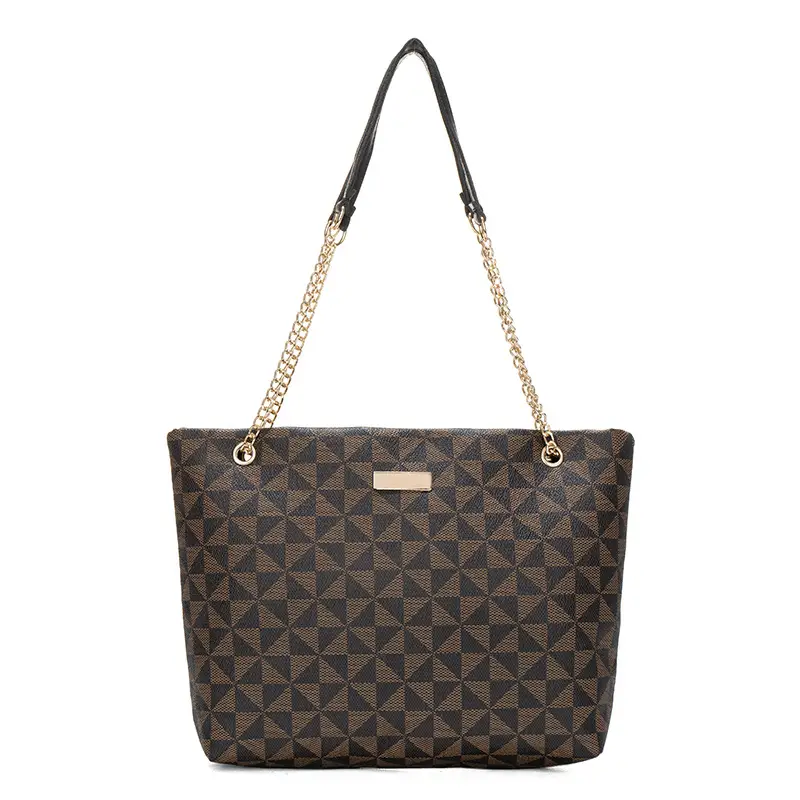 Geometric Print Women's Tote Bag with Chain Shoulder Bag