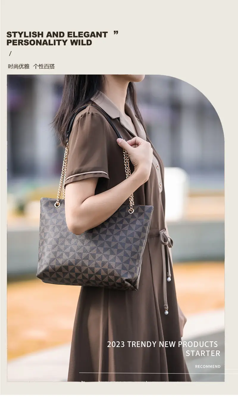 Geometric Print Women's Tote Bag with Chain Shoulder Bag — feature 1
