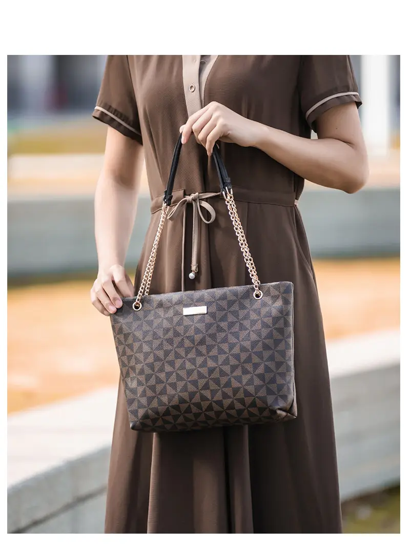 Geometric Print Women's Tote Bag with Chain Shoulder Bag — feature 10