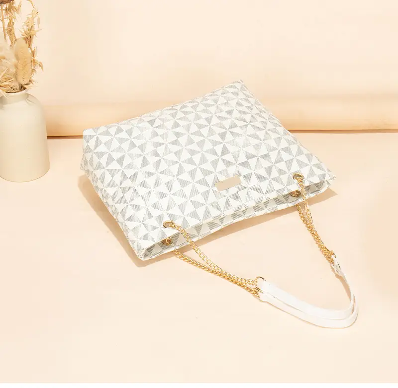 Geometric Print Women's Tote Bag with Chain Shoulder Bag — feature 21