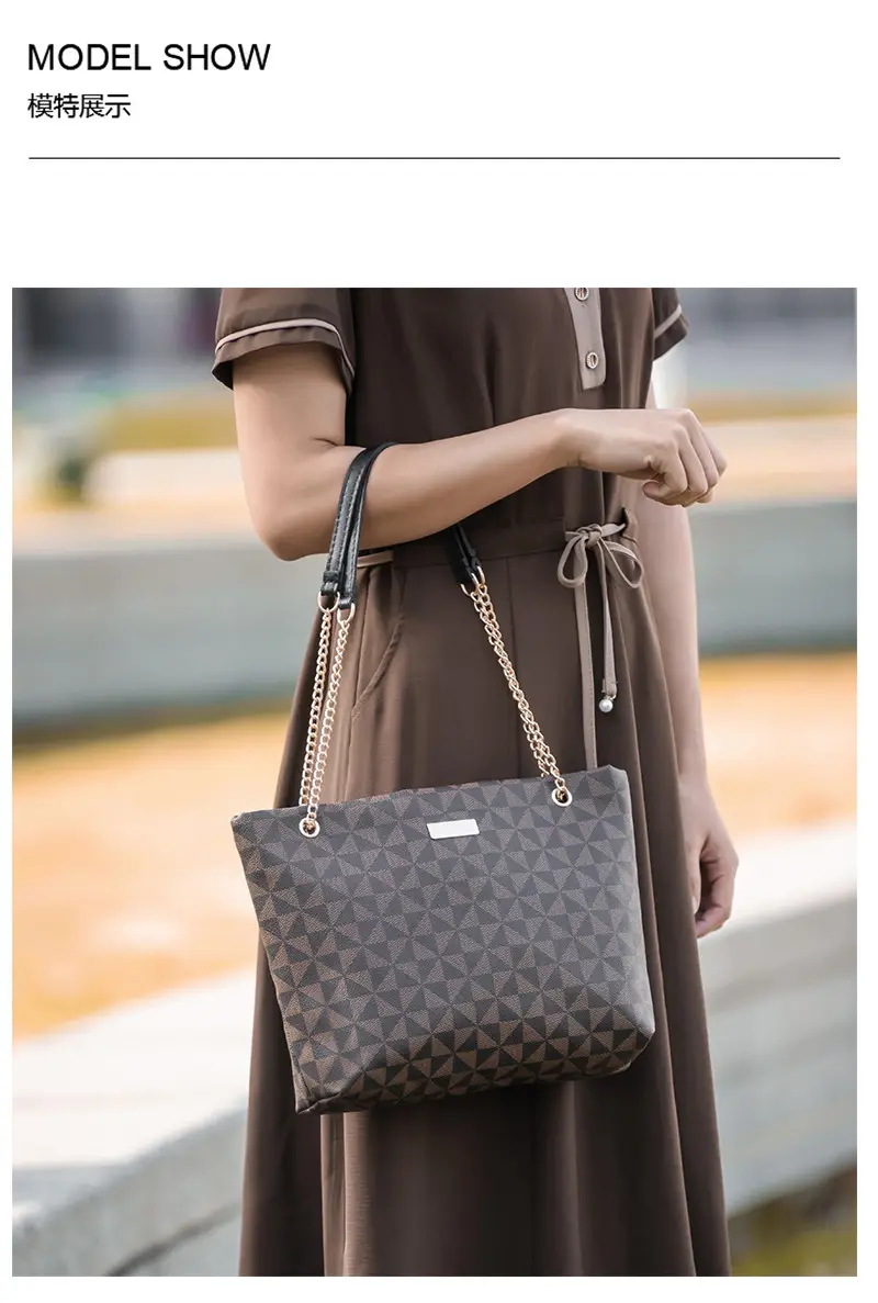Geometric Print Women's Tote Bag with Chain Shoulder Bag — feature 7