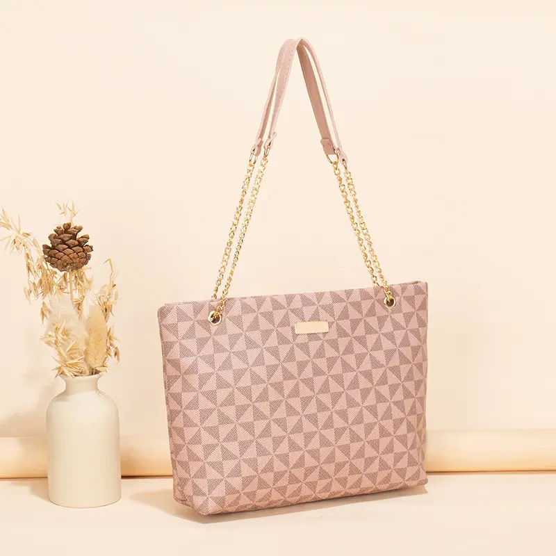 Geometric Print Women's Tote Bag with Chain Shoulder Bag