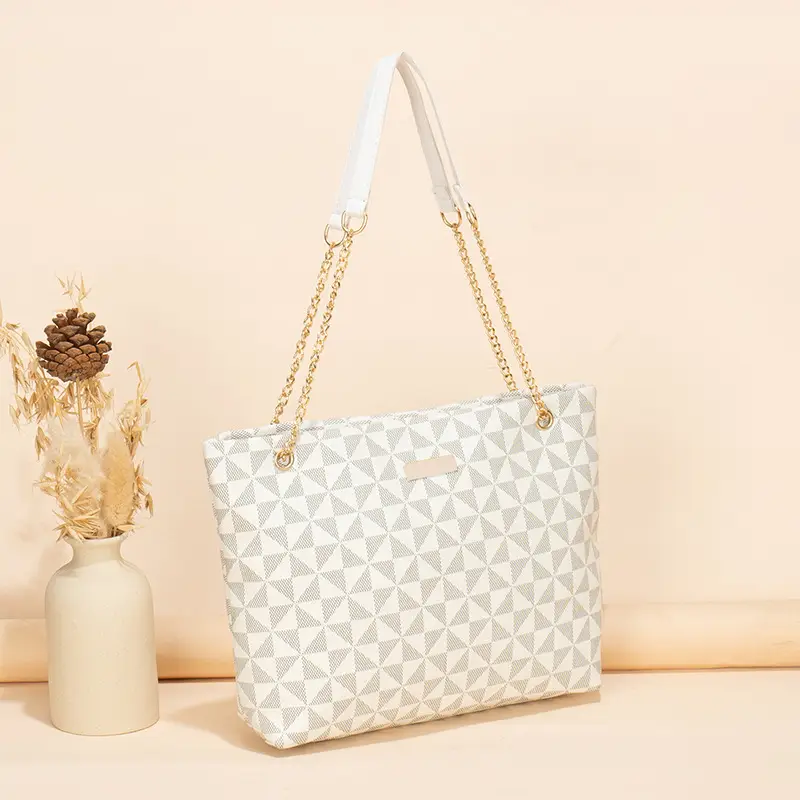Geometric Print Women's Tote Bag with Chain Shoulder Bag