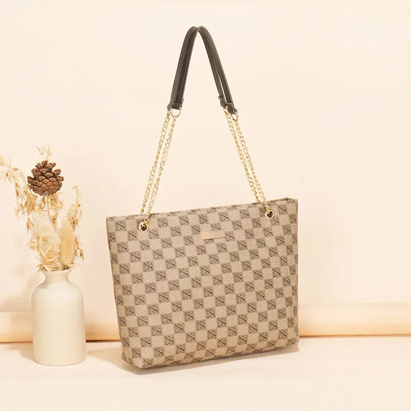 Geometric Print Women's Tote Bag with Chain Shoulder Bag