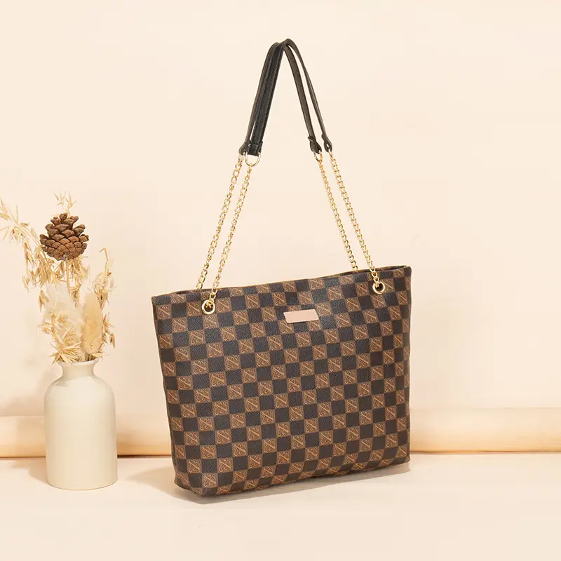 Geometric Print Women's Tote Bag with Chain Shoulder Bag