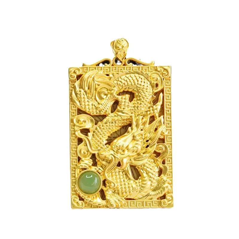 Guan Yu Dragon Pendant Necklace Gold Jade Jasper Zodiac - Image 6