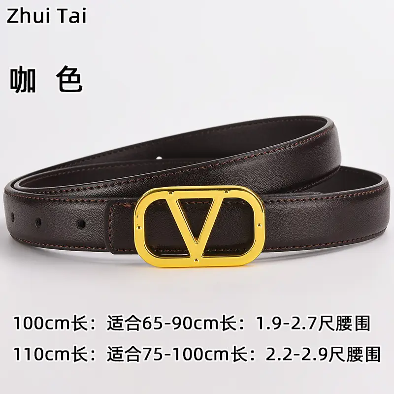 Women's Leather Belt Gold V-Bracelet Black 100cm