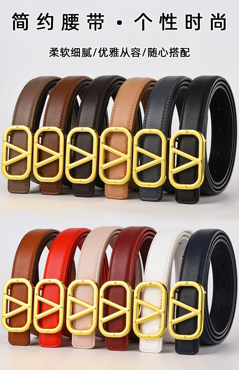 Women's Leather Belt Gold V-Bracelet Black 100cm — feature 1