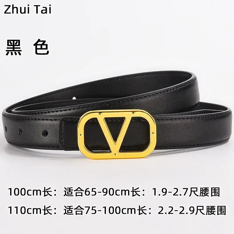 Women's Leather Belt Gold V-Bracelet Black 100cm — feature 10