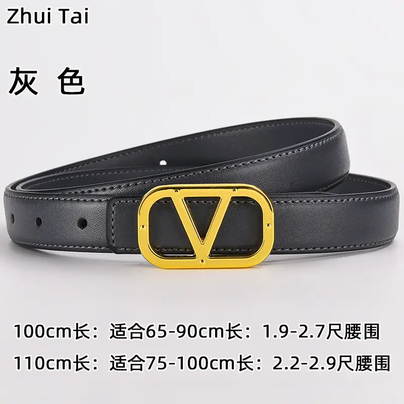 Women's Leather Belt Gold V-Bracelet Black 100cm — feature 11