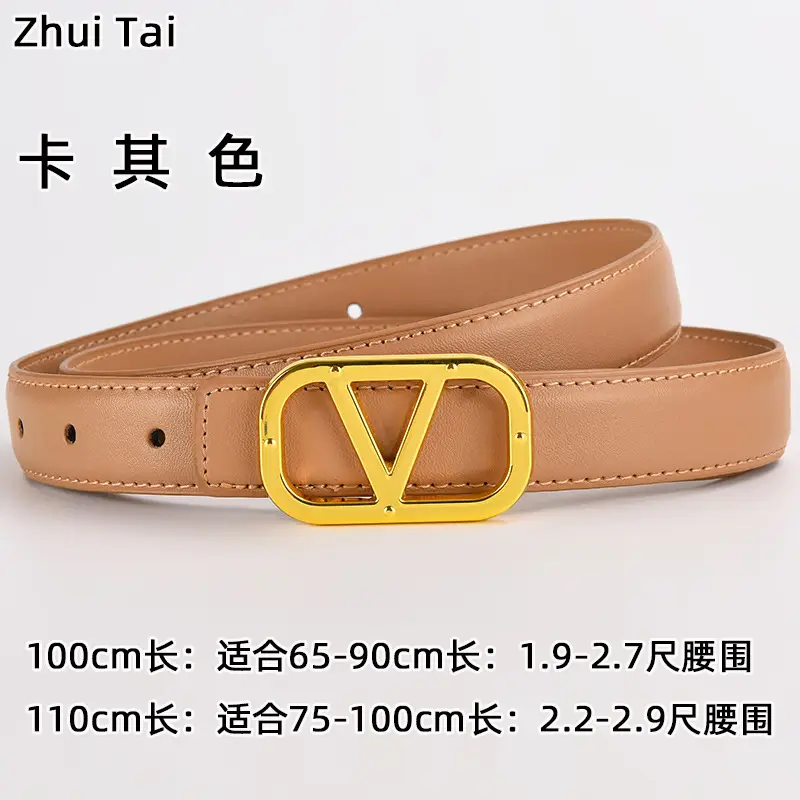 Women's Leather Belt Gold V-Bracelet Black 100cm — feature 15