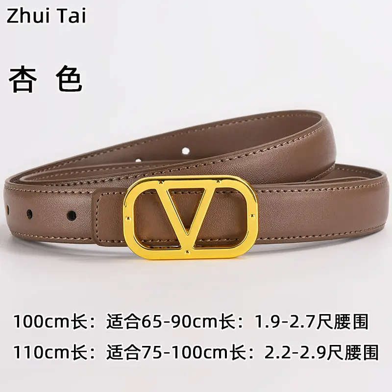 Women's Leather Belt Gold V-Bracelet Black 100cm — feature 17