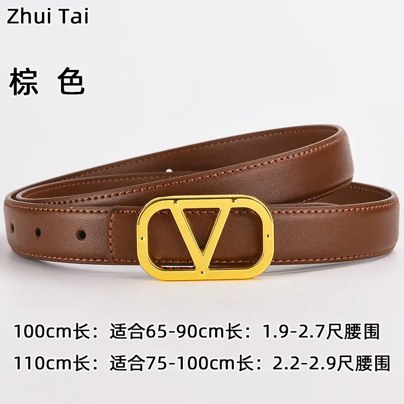 Women's Leather Belt Gold V-Bracelet Black 100cm — feature 18